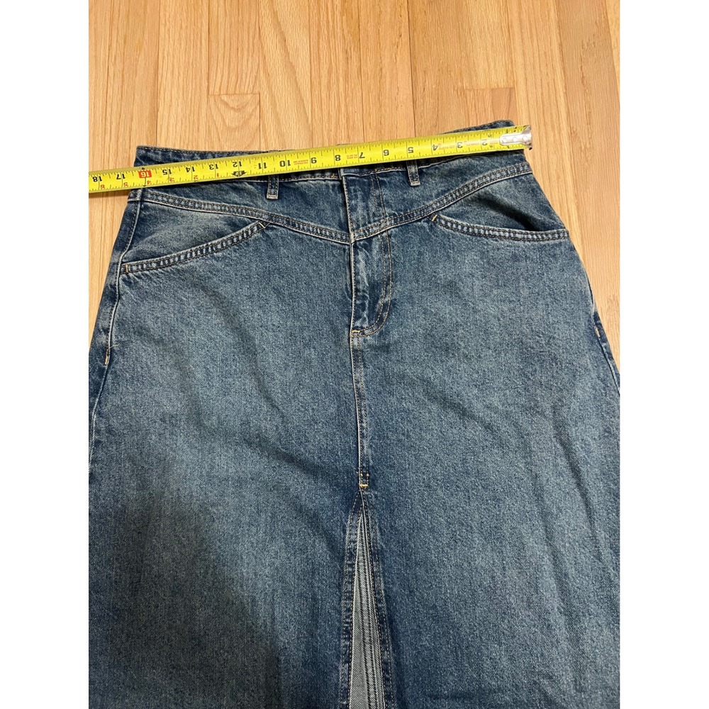 Free People We The Free Denim Maxi Skirt Blue A-Line Front Slit Size 10 - Picture 7 of 8